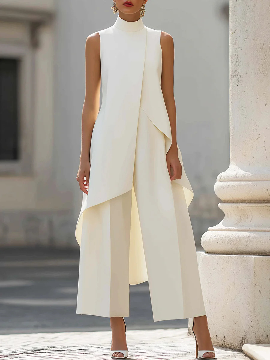 Women'S Formal Wear Pants - Dames Set met Staande Kraag, Mouwloos,