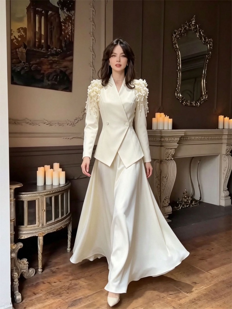 Women Formal Wear With Skirt - Beige damespak met rok, 2-delig, blazer