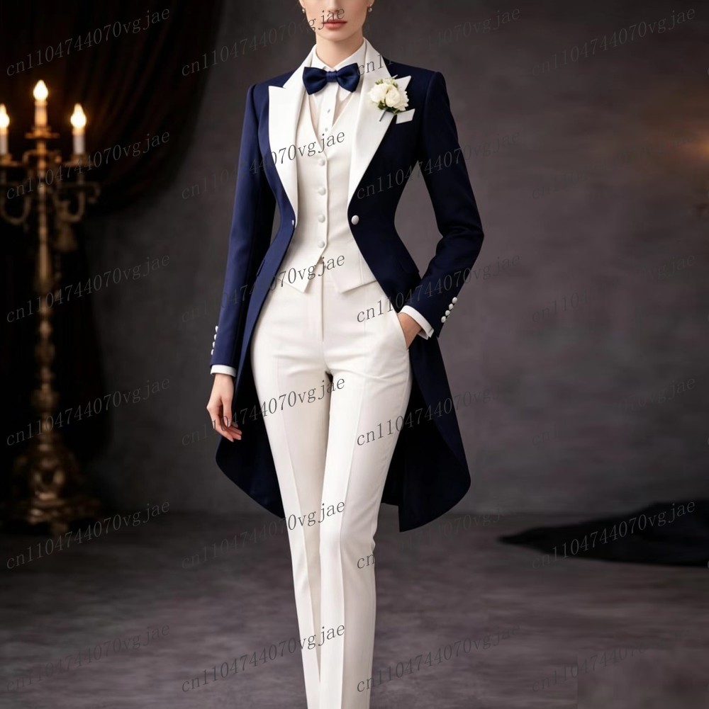 Women'S Formal Wear Pants - Marineblauw en wit lang damespak formeel