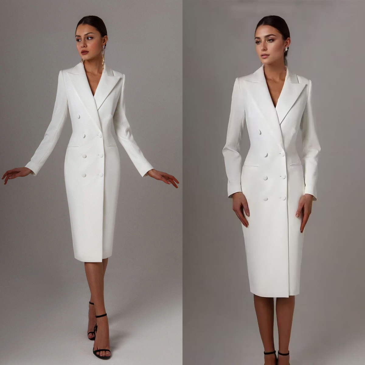 Women Formal Wear M&S - Aangepaste witte dubbele rij knopen lange