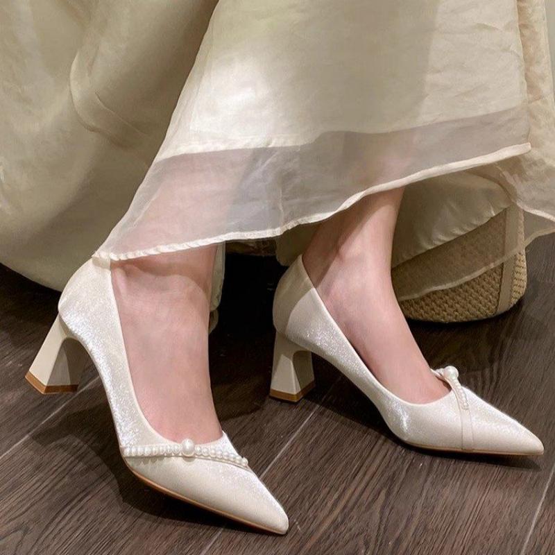 Women Formal Wear For Summer - Elegante pumps met parelversiering, spitse neus