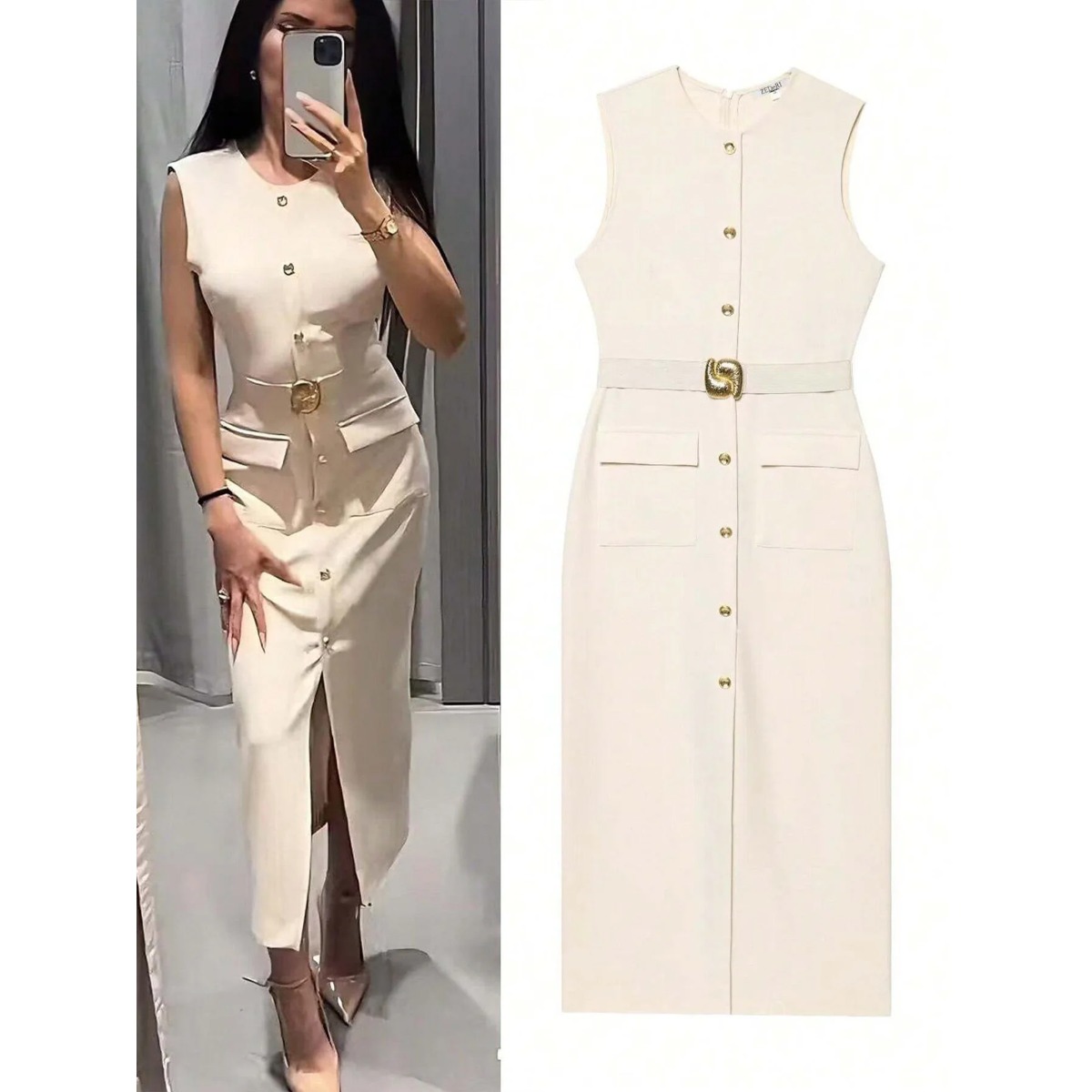Women'S Formal Dinner Wear - Mouwloze damesjurk met ronde hals, effen