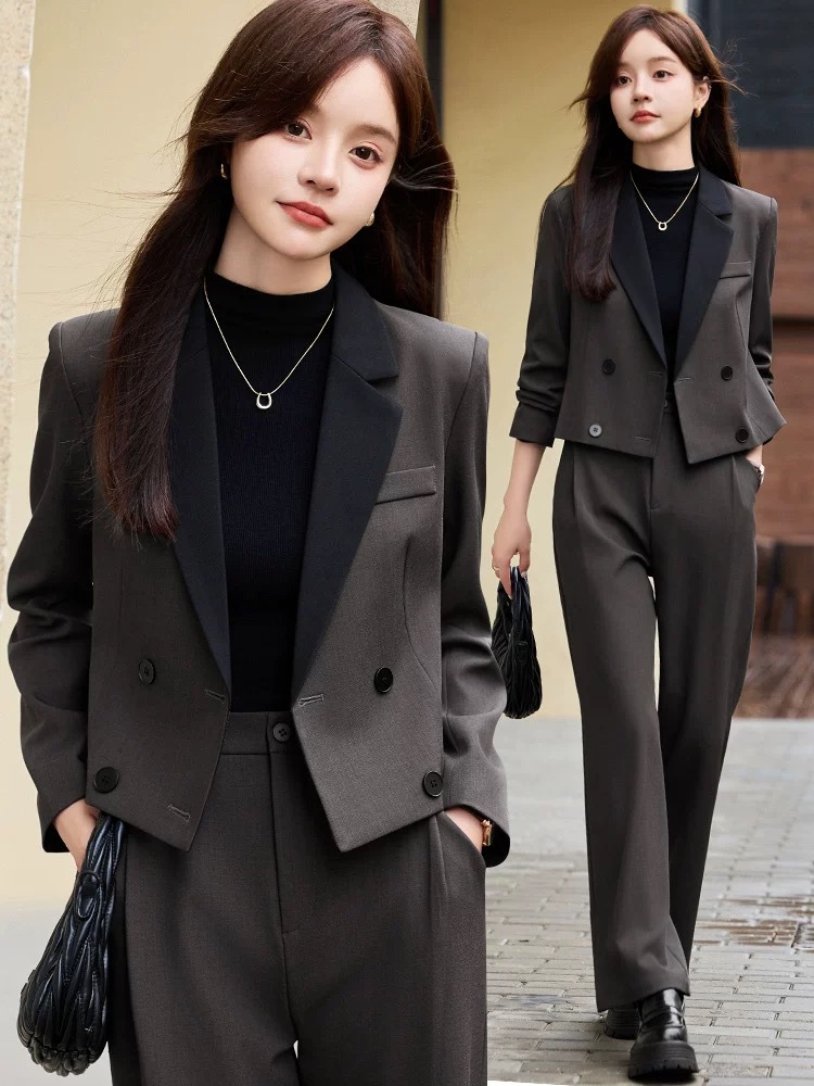 Women Formal Wear Shirt And Pant - Grijze korte blazer voor dames, nieuwe