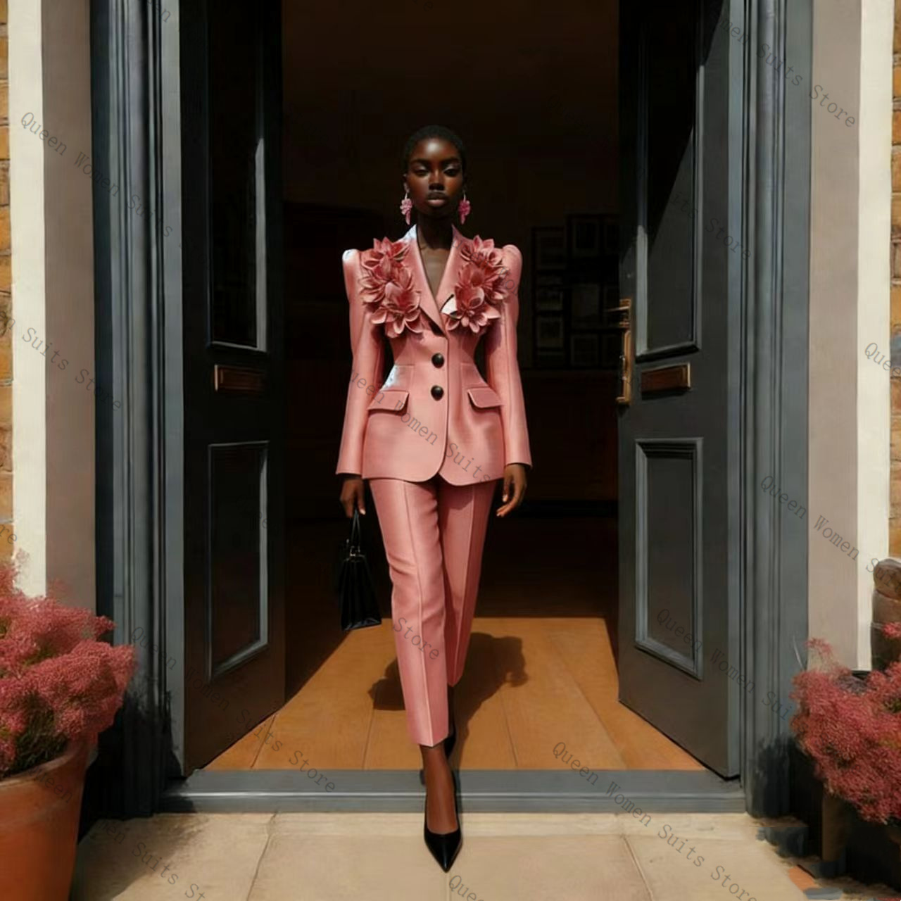 Women Formal Wear Trousers - Roze Vrouwen Pak Broek Set 2