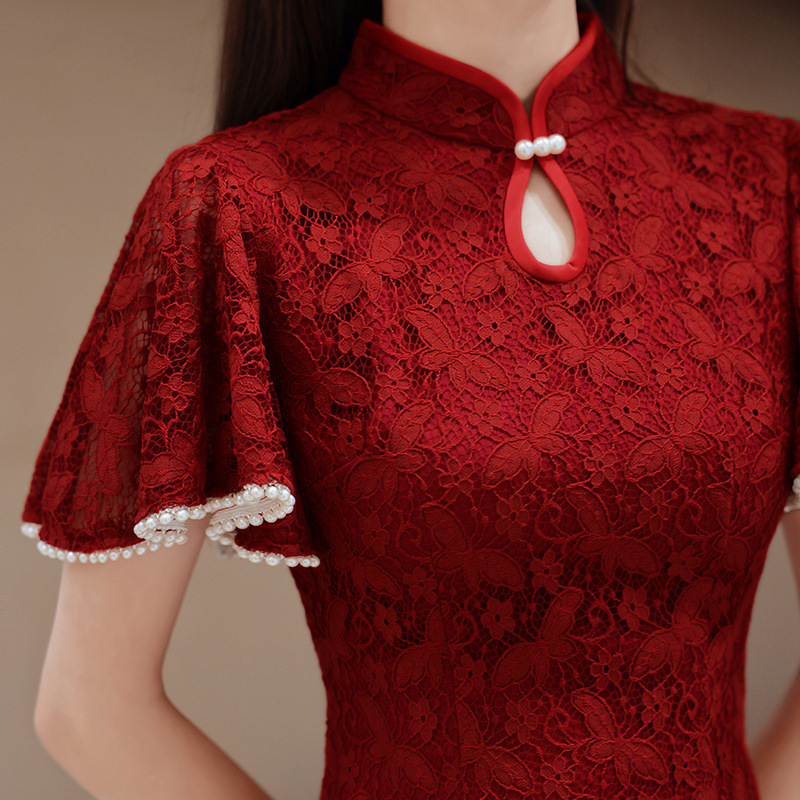 Women'S Formal Wear Wedding - Rode Cheongsam Chinese Vrouwen Kant Qipao