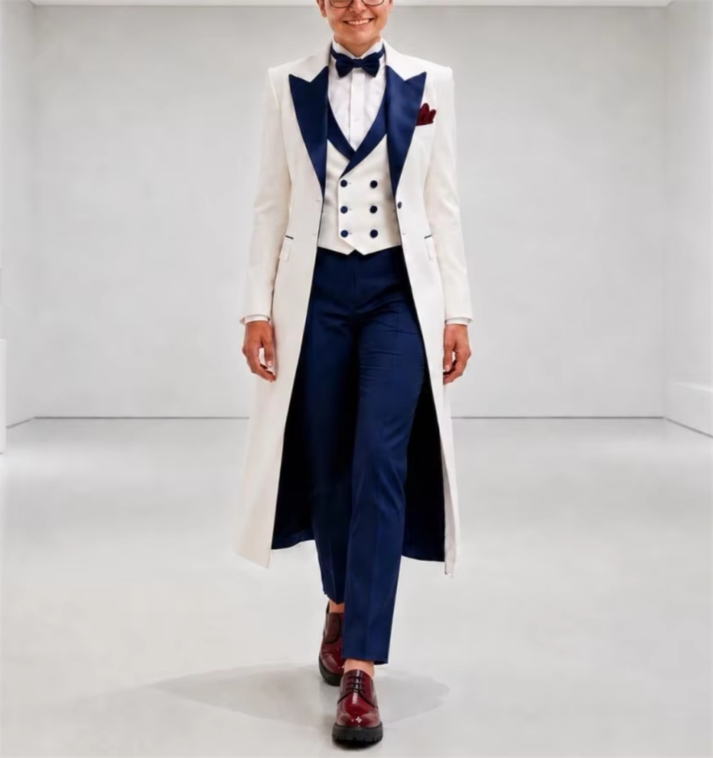 Women'S Formal Wear Wedding - Marineblauw-wit damespak, elegant, op maat gemaakt,