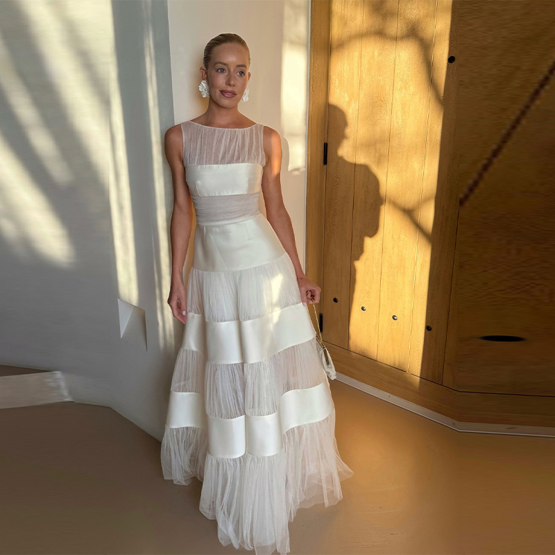 Chique witte mouwloze patchwor - Women'S Formal Dinner Wear recensie en prijs