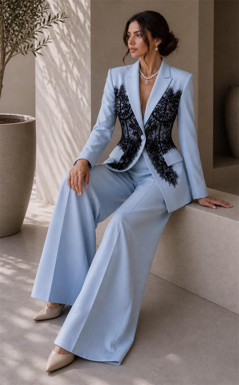 Mode blauwe damespakken set 2- - Women Formal Wear Trousers recensie en prijs