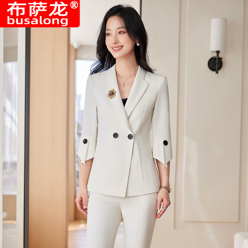 Lente zomer nieuwe gele pakset - Women Formal Wear Shirt And Pant recensie en prijs