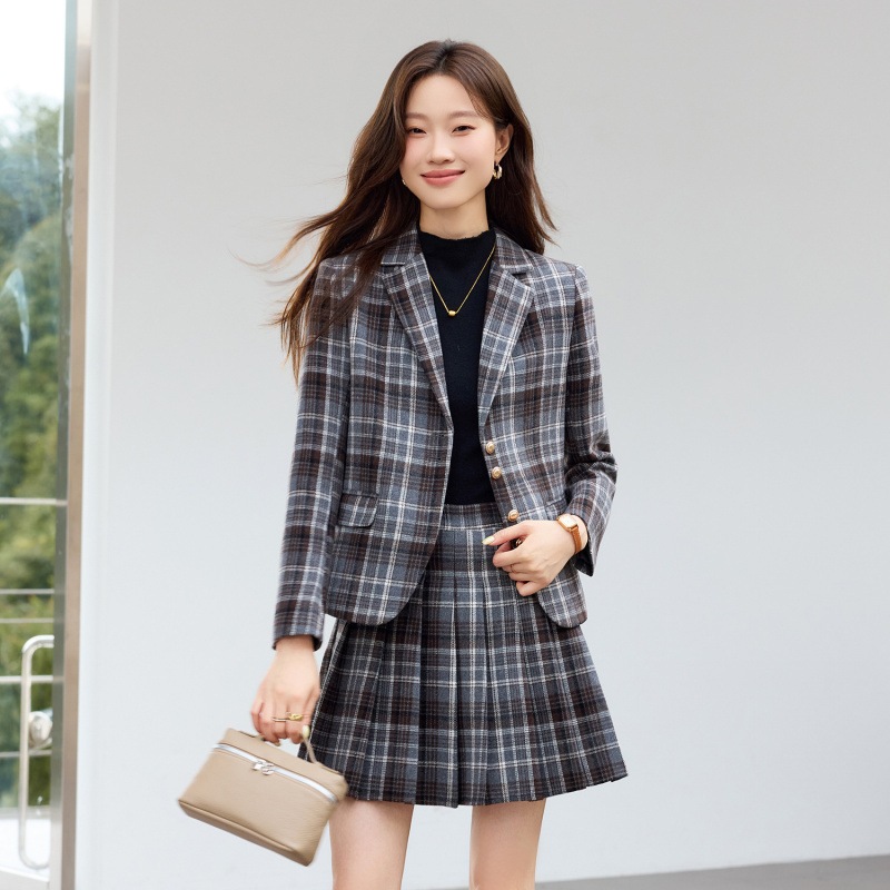 Lichtbruin geruit pak nieuwe s - Women Formal Wear With Skirt recensie en prijs