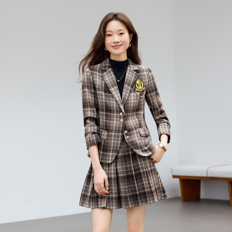 Lichtbruin geruit pak nieuwe s - Women Formal Wear With Skirt recensie en prijs